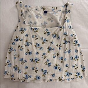 Old Navy White Crop Tank with Blue Floral Print